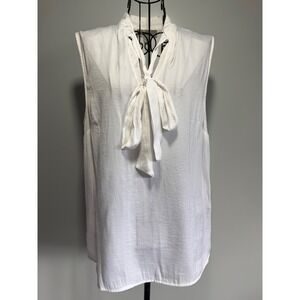 Charlie Paige White Tie Neck Sleeveless Blouse Top Womens Medium